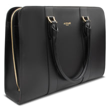 Alinari Tote, work tote in black textured Italian leather – three-quarter view