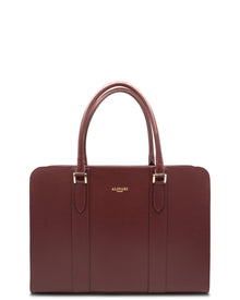 Alinari Tote, work tote in burgundy textured Italian leather – front view – Made in Italy