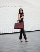 Alinari Tote, work tote in burgundy textured Italian leather – carried by hand