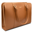 Alinari Tote, work tote in camel textured Italian leather – three-quarter view