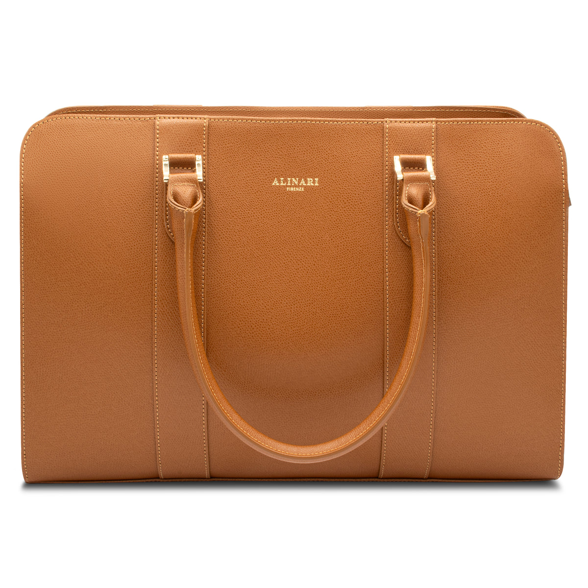 Alinari Tote, work tote in camel textured Italian leather – front view
