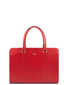 Alinari Tote, tote da lavoro in pelle italiana testurizzata rossa – vista frontale – Made in Italy