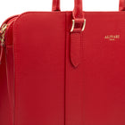 Alinari Tote, tote da lavoro in pelle italiana testurizzata rossa – dettaglio del logo e degli accessori