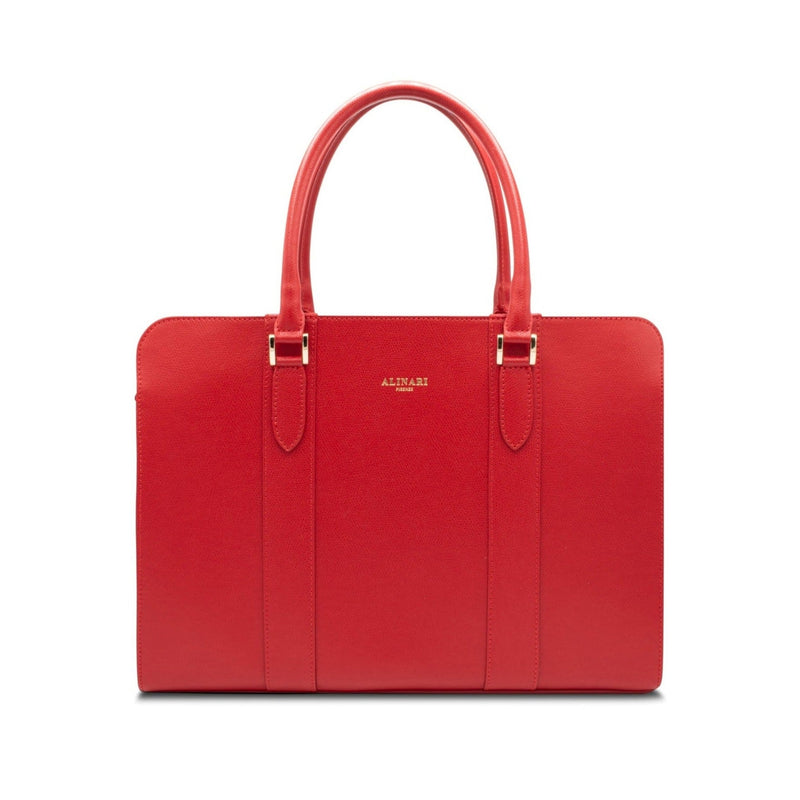 Alinari Tote, work tote in red textured Italian leather – front view – Made in Italy