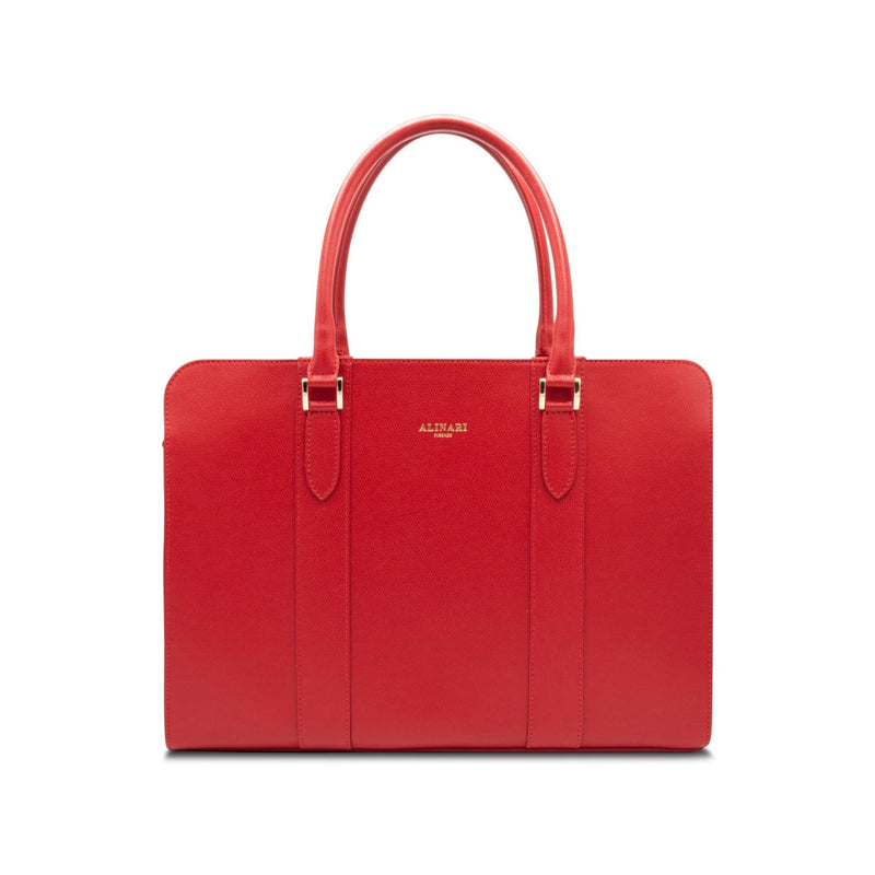 Alinari Tote, work tote in red textured Italian leather – front view – Made in Italy