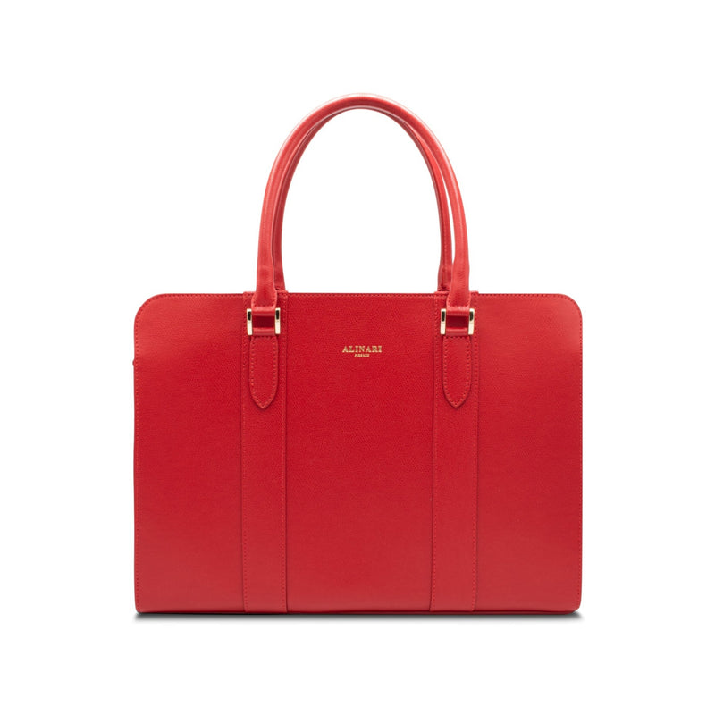 Alinari Tote, work tote in red textured Italian leather – front view – Made in Italy