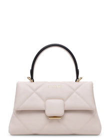 Alita quilted leather shoulder bag in white, front view