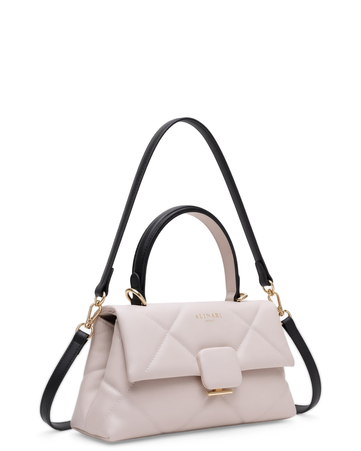 Alita quilted leather shoulder bag in white, with detachable shoulder strap