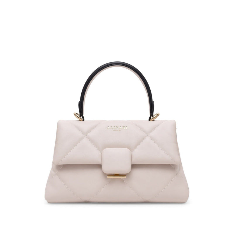 Alita shoulder bag in white quilted Italian leather, handmade in Florence – front view