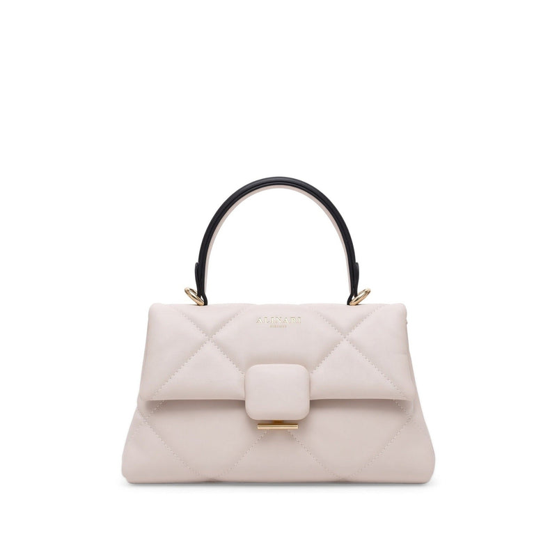 Alita shoulder bag in white quilted Italian leather, handmade in Florence – front view