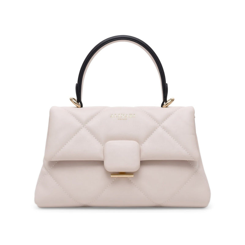Alita shoulder bag in white quilted Italian leather, handmade in Florence – front view