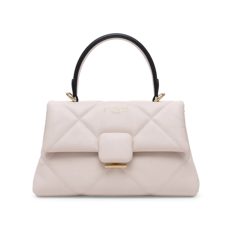 Alita shoulder bag in white quilted Italian leather, handmade in Florence – front view