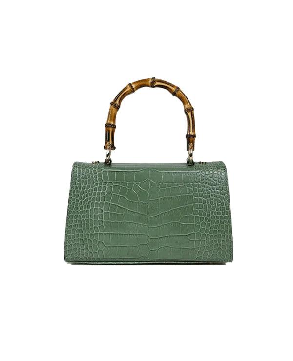 Gucci Bamboo Handle Crocodile Leather Bag in Green