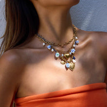 Blue and Gold Charm, layered necklace set in gold-plated alloy and ceramic beads – styled view 3 – Alinari Firenze
