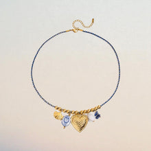 Blue and Gold Charm, layered necklace set in gold-plated alloy and ceramic beads – styled view 6 – Alinari Firenze