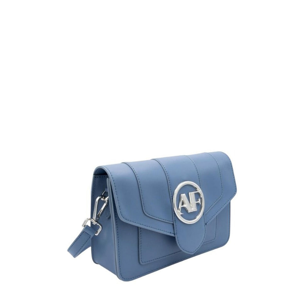 Brera, crossbody bag in blue smooth Italian Ruga leather – front view