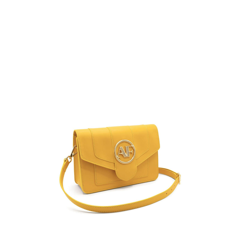 Brera, crossbody bag in yellow smooth Italian Ruga leather – front view