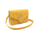 Brera, crossbody bag in yellow smooth Italian Ruga leather – front view
