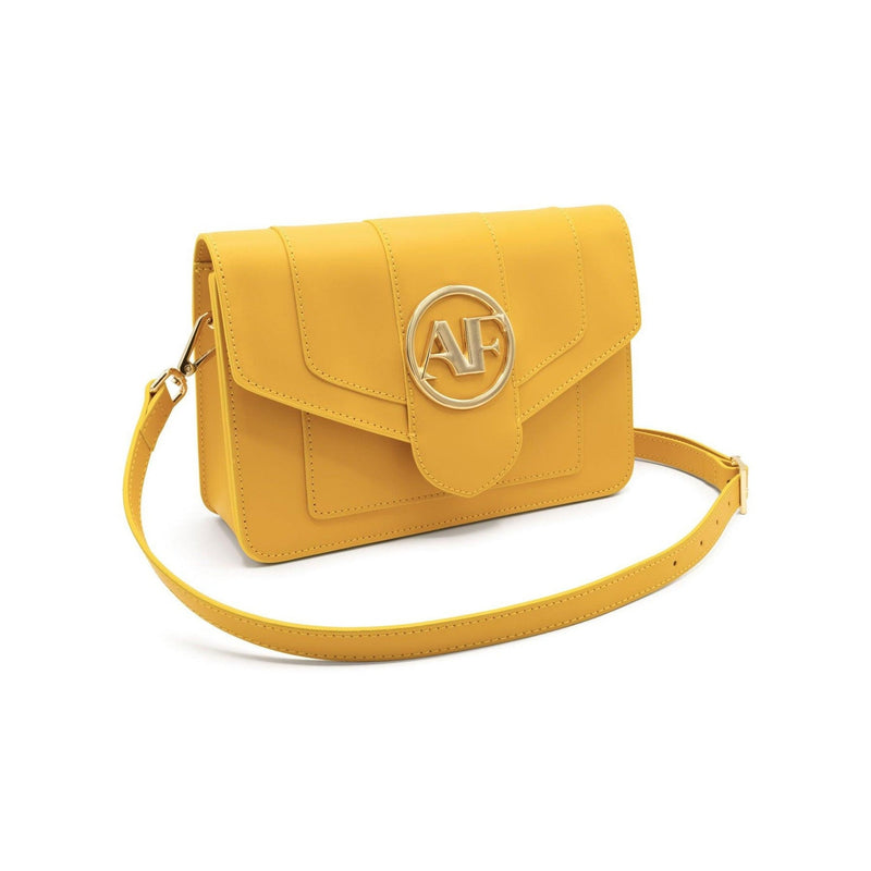 Brera, crossbody bag in yellow smooth Italian Ruga leather – front view