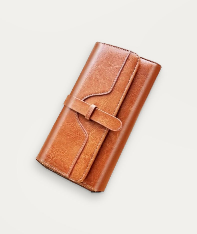 Classic Oil-Wax Wallet, wallet in brown oil-wax cow leather – styled view 3 – Alinari Firenze