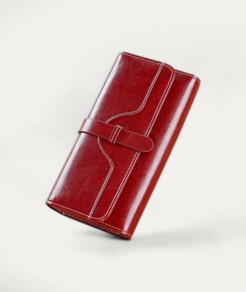Classic Oil-Wax Wallet, wallet in red oil-wax cow leather – styled view – Alinari Firenze