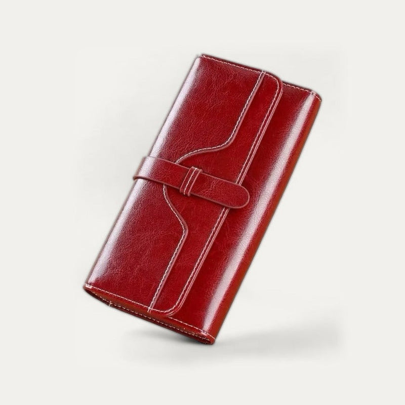 Classic Oil-Wax Wallet, wallet in red oil-wax cow leather – styled view – Alinari Firenze