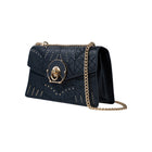 Ela, chain shoulder bag in black studded Italian leather – three-quarter view