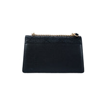 Ela, chain shoulder bag in black studded Italian leather – back view