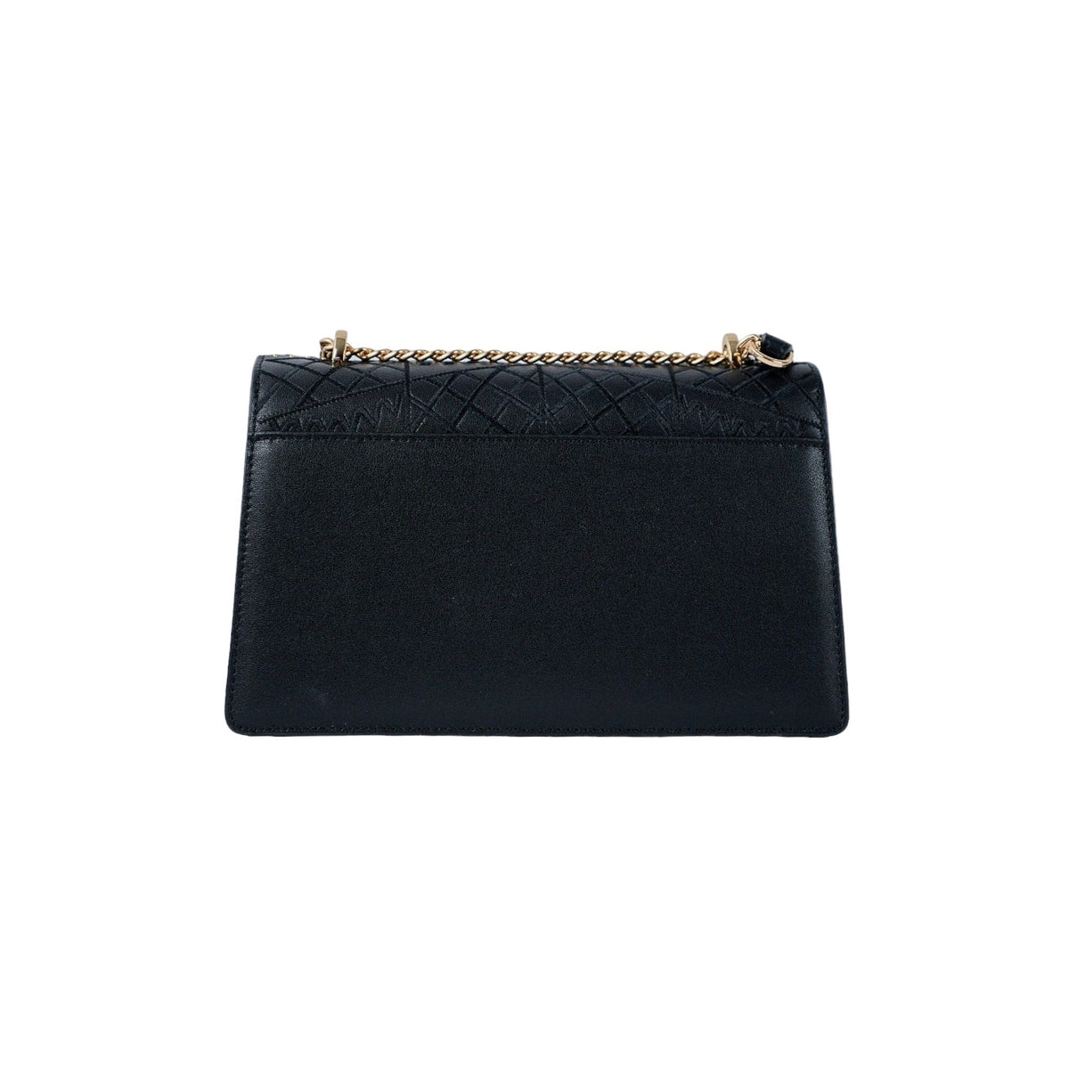 Ela, chain shoulder bag in black studded Italian leather – back view