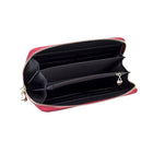 Elegant Wallet, zip-around wallet in red floral-embossed leather – product view – Alinari Firenze