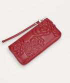 Elegant Wallet, portemonnee met rits rondom van rood leer met bloemenreliëf – productfoto 2 – Alinari Firenze