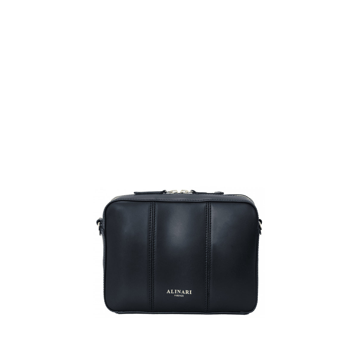 Flavia, crossbody bag in black Italian Ruga leather – front view without strap