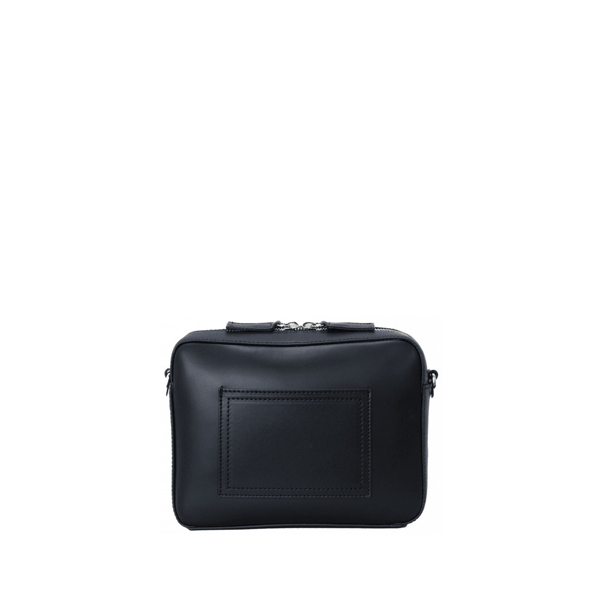 Flavia, crossbody bag in black Italian Ruga leather – back view with outer pocket