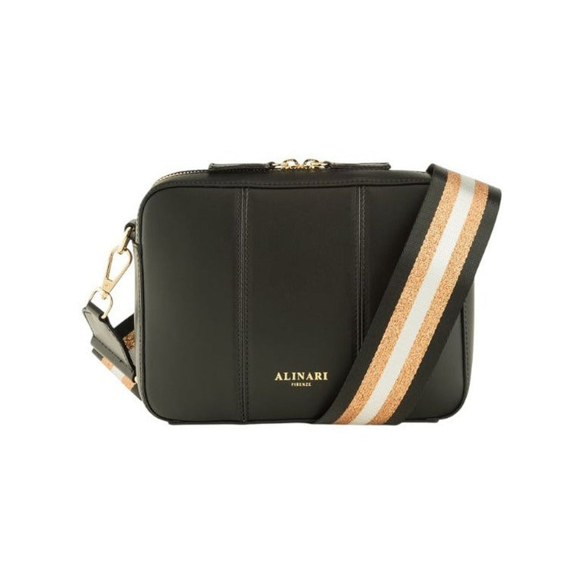 Flavia, crossbody bag in black Italian Ruga leather – front view