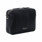 Flavia, crossbody bag in black Italian Ruga leather – three-quarter view