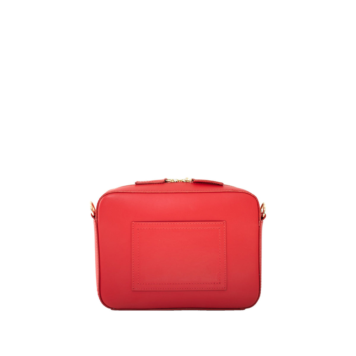 Flavia, crossbody bag in red Italian Ruga leather – back view with outer pocket
