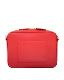 Flavia, crossbody bag in red Italian Ruga leather – back view with outer pocket
