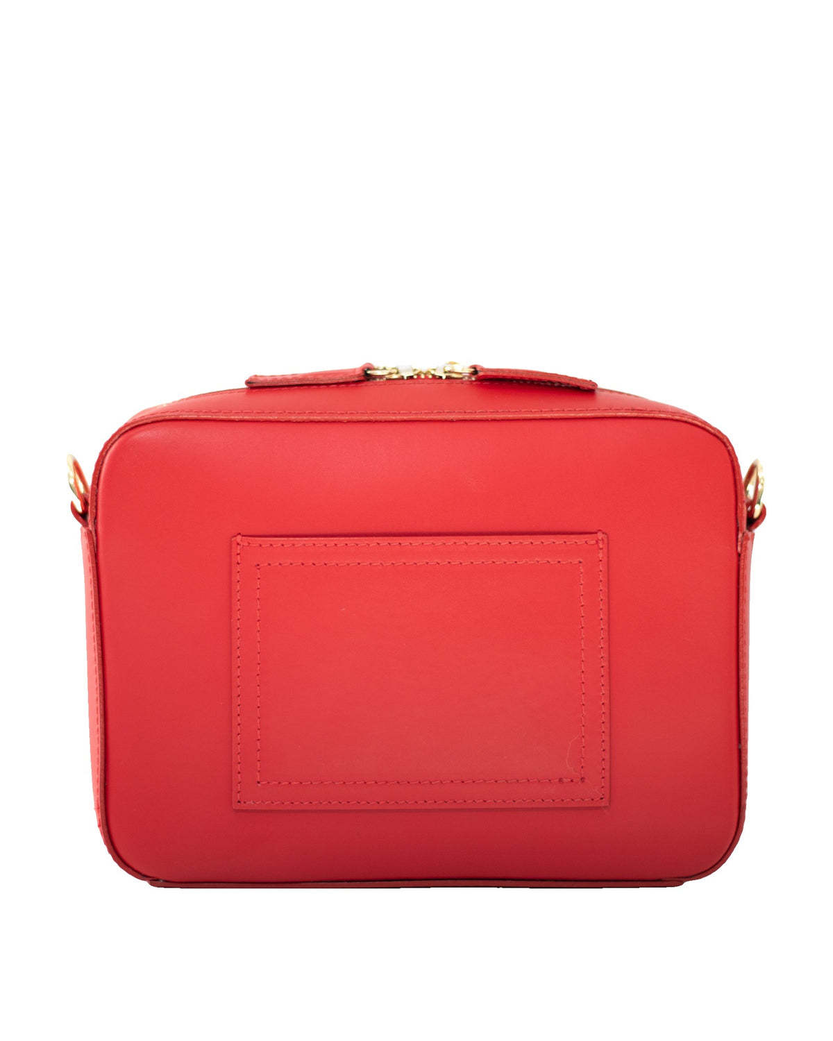 Flavia, crossbody bag in red Italian Ruga leather – back view with outer pocket