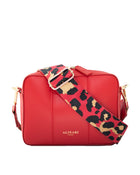 Flavia, crossbody bag in red Italian Ruga leather – front view with shoulder strap – Made in Italy
