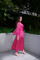 Luna, silk maxi shirt dress in sapphire blue 100% Mulberry silk – on model 2 – Alinari Firenze