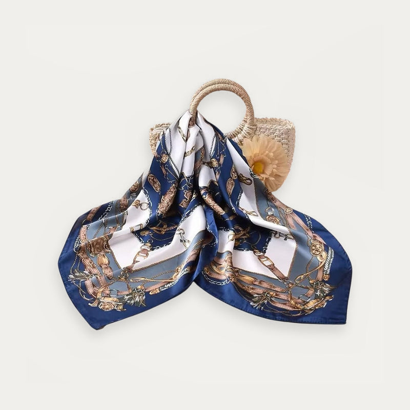 Mulberry Silk Scarf, square silk scarf in blue 100% Mulberry silk – product view 2 – Alinari Firenze