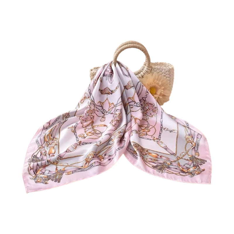 Luxury Mulberry Silk Scarf, square silk scarf in pink 100% Mulberry silk – product view – Alinari Firenze