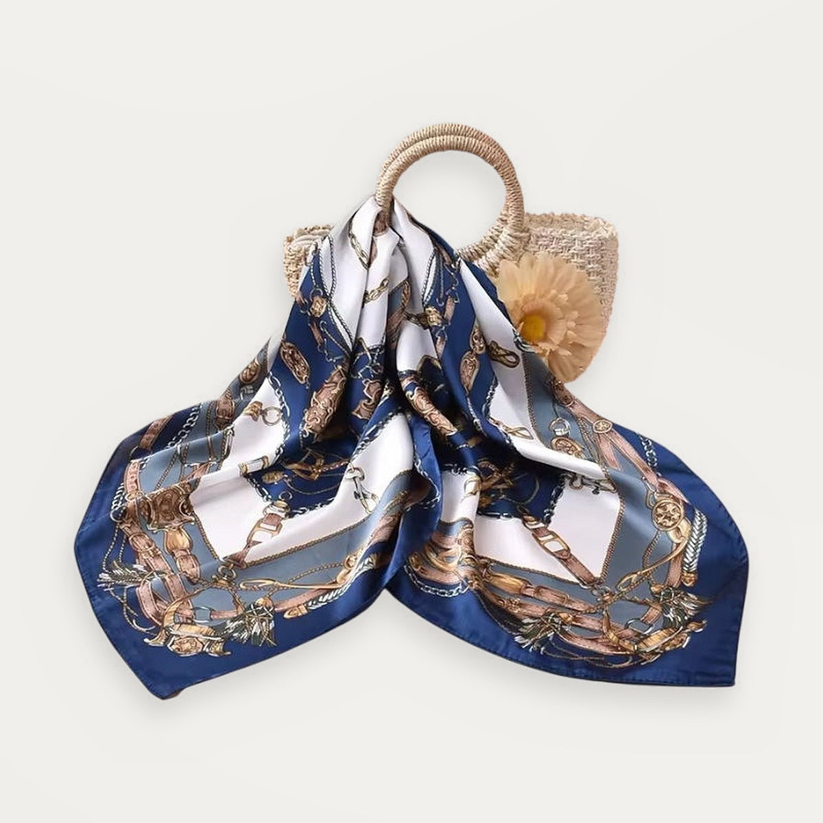 Luxury Mulberry Silk Scarf, square silk scarf in blue 100% Mulberry silk – product view 2 – Alinari Firenze