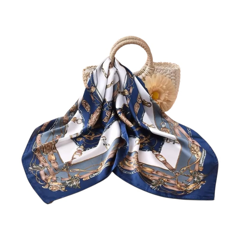 Luxury Mulberry Silk Scarf, square silk scarf in blue 100% Mulberry silk – product view 2 – Alinari Firenze