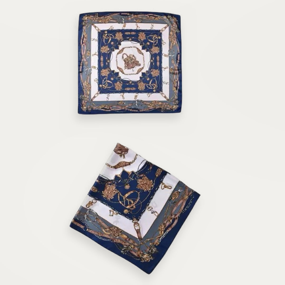 Luxury Mulberry Silk Scarf, square silk scarf in blue 100% Mulberry silk – product view 3 – Alinari Firenze