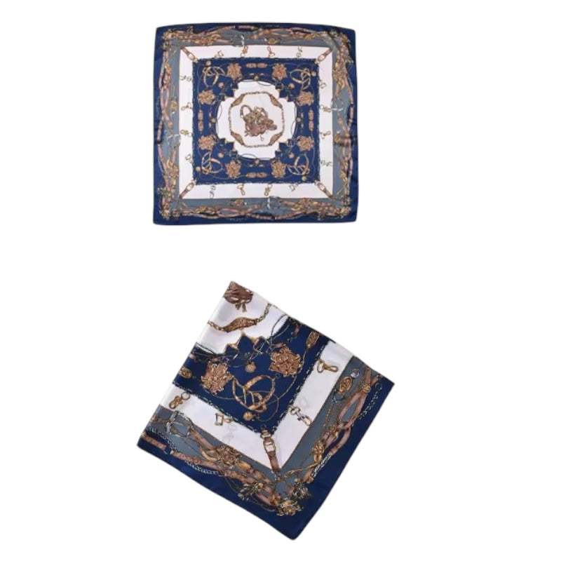 Luxury Mulberry Silk Scarf, square silk scarf in blue 100% Mulberry silk – product view 3 – Alinari Firenze