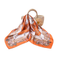 Luxury Mulberry Silk Scarf, square silk scarf in orange 100% Mulberry silk – product view 4 – Alinari Firenze