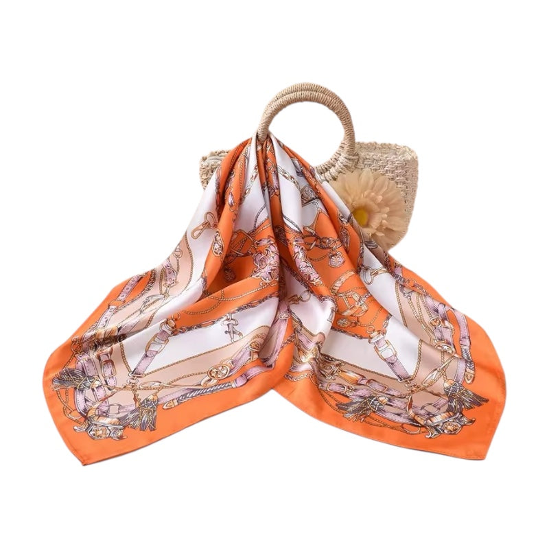 Luxury Mulberry Silk Scarf, square silk scarf in orange 100% Mulberry silk – product view 4 – Alinari Firenze