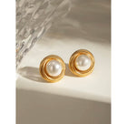 Marina, stud earrings in gold-tone pearl and stainless steel – styled view 3 – Alinari Firenze