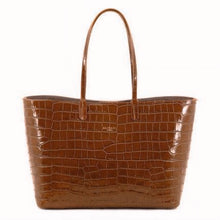 Maxima Croco Tote, laptop tote in camel croc-embossed Italian leather – front view